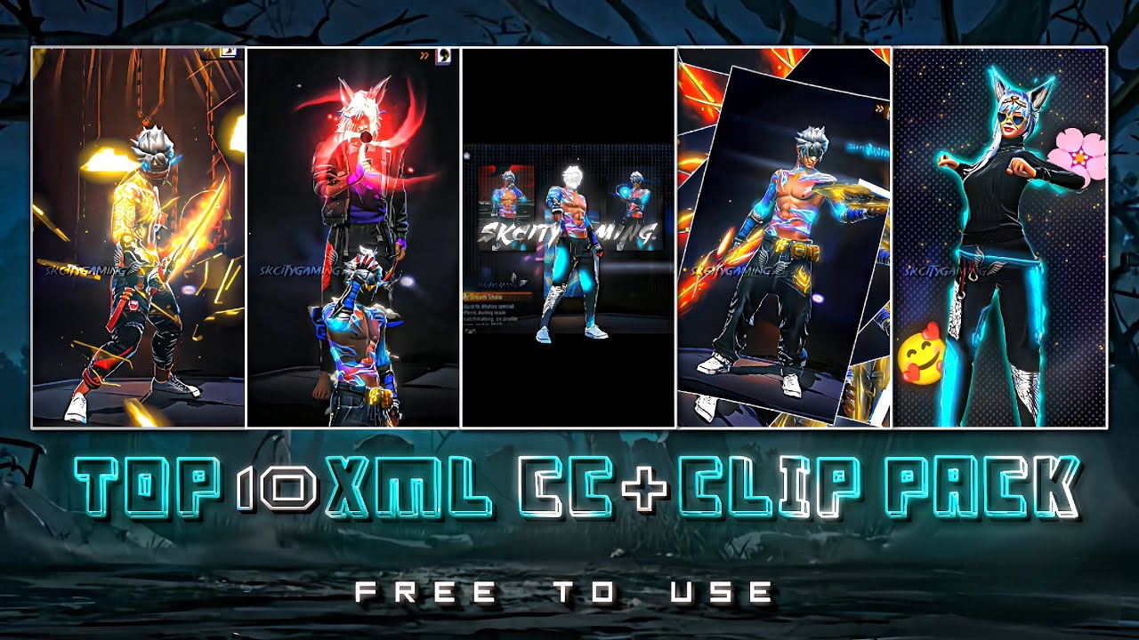 FREE FIRE TOP 10 XML CC + CLIPS | FREE FIRE CLIPS PACK | TOP 10 EMOTE CLIPS ⬇️ #ff