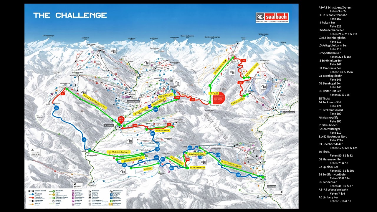Saalbach-Hinterglemm-Leogang-Fieberbrunn - The Challenge (slopes plan animated)