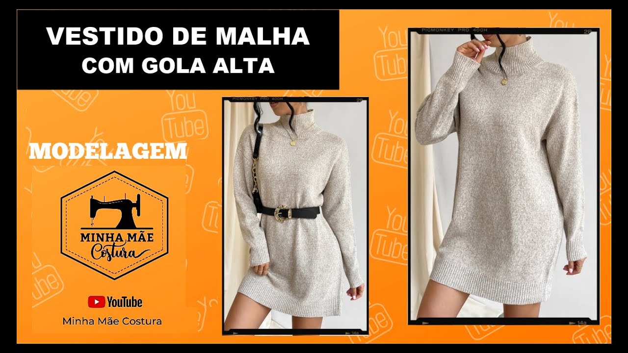 VESTIDO DE MALHA COM GOLA ALTA - PASSO A PASSO DA MODELAGEM