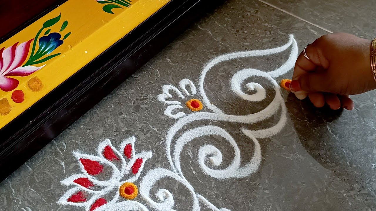Ekadasi special rangoli | Beautiful border rangoli designs | Friday rangoli | Lotus rangoli | Kolam 
