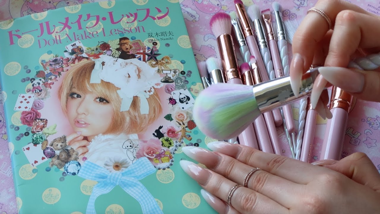 CUTE JAPANESE MAGAZINE TRACING & BRUSHING WITH MAKEUP BRUSHES NO-TALKING ASMR || LONG NAILS