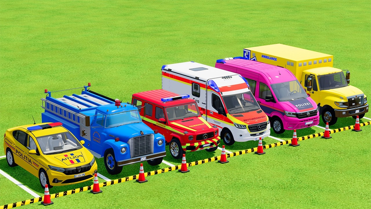 TRANSPORTING POLICE CARS, AMBULANCE, FIRE TRUCK, COLORFUL CARS WITH TRAIN - FARMING SIMULATOR 22 #23