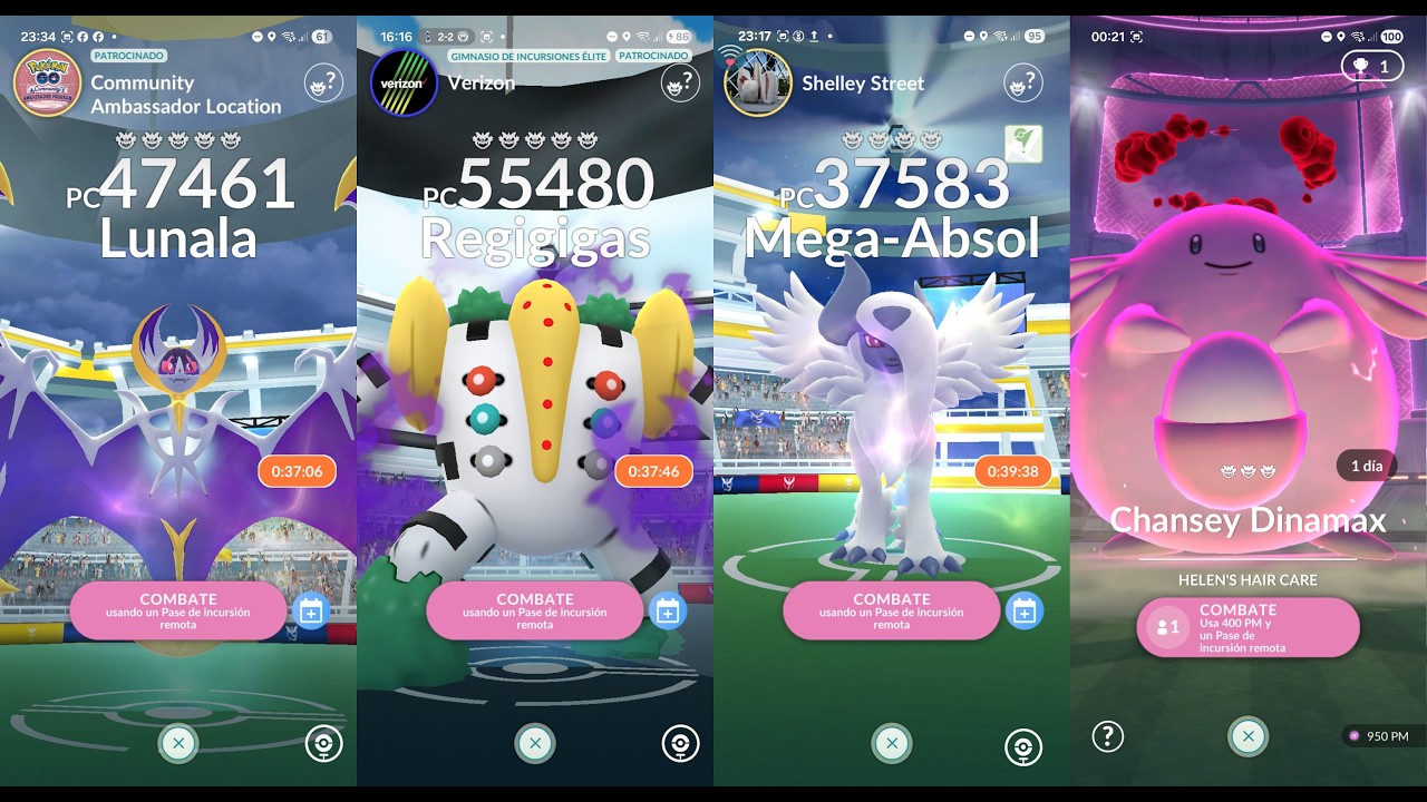 Invitaciones a LUNALA REGIGIGAS OSCURO MEGA ABSOL Y DINAMAX Pokemon GO live Remote raid invites