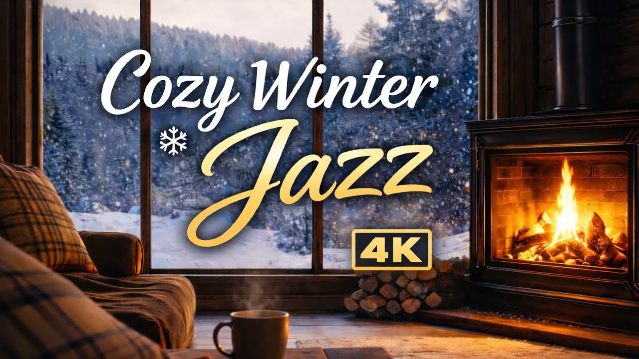 Cozy Winter Jazz ❄️ Snowfall by the Fireplace | Relaxing Ambience