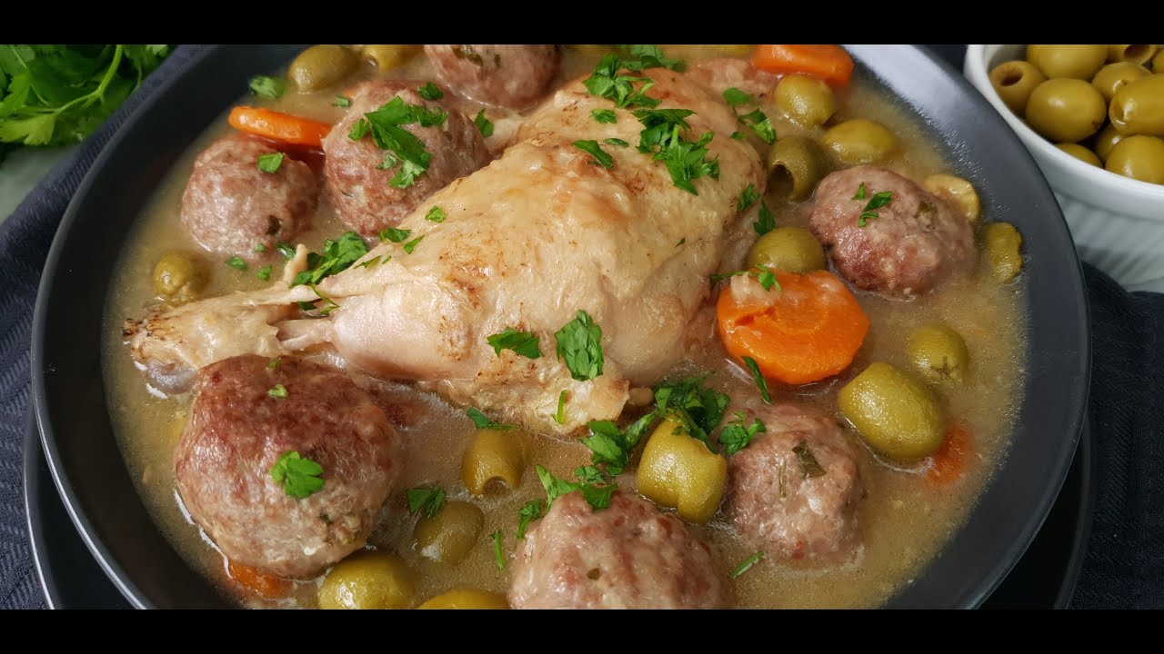 طاجين الزيتون بالدجاج و كرات اللحم / Tajine d'olives au poulet et boulettes de viande