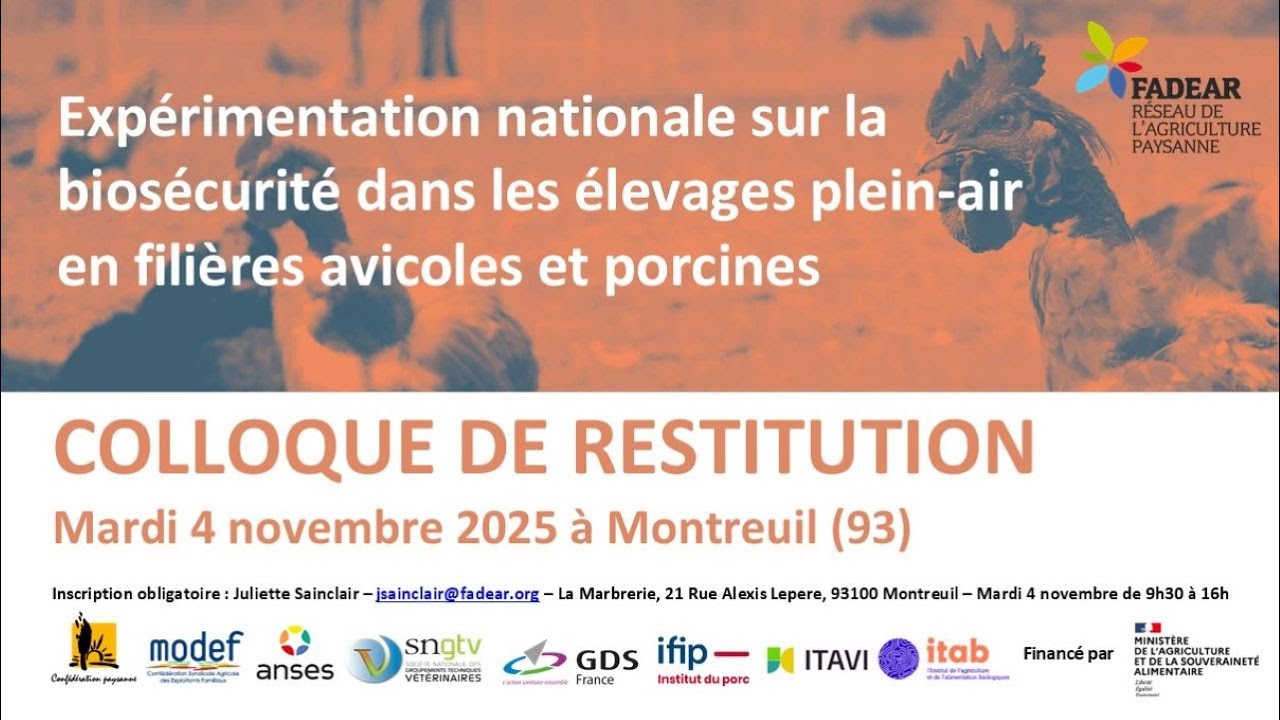 Bios&eacute;curit&eacute; et &eacute;levages plein air - Colloque Mardi 4 novembre 2025