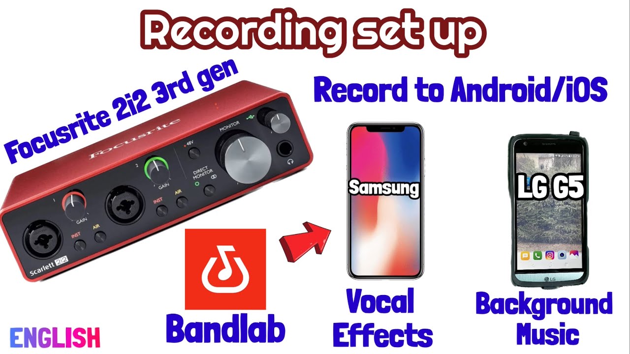 Focusrite Audio Interface плюс BandLab для записи, настроенные на устройства Android