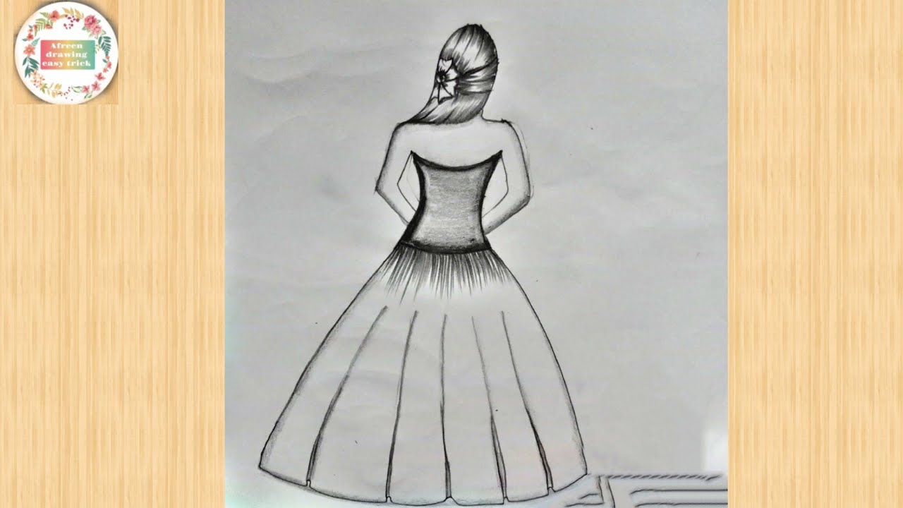 how to draw a girl backside with beautiful dress/pencil sketch/pencil drawing for beginners 