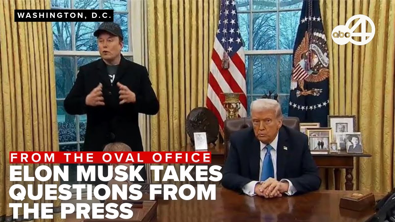 Elon Musk takes questions from reporters in the Oval Office