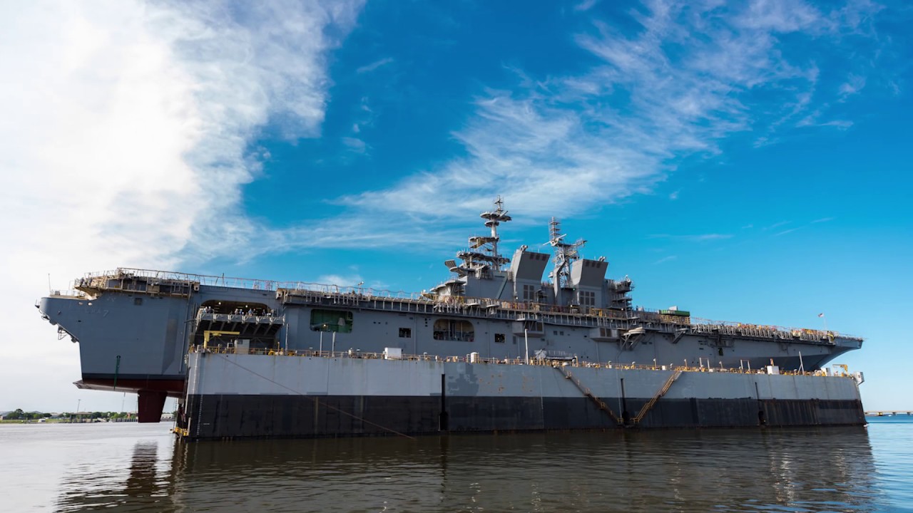 Huntington Ingalls Industries Launches Amphibious Assault Ship Tripoli (LHA 7) Ahead of Schedule