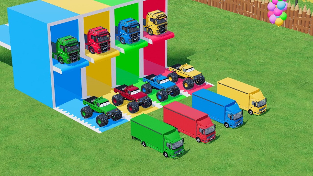 Garage with Colors   ALL MIXER TRUCK WITH DOUBLE FLATBED TRAILER TRUCK, KENWORTH, AGRALE, MAN