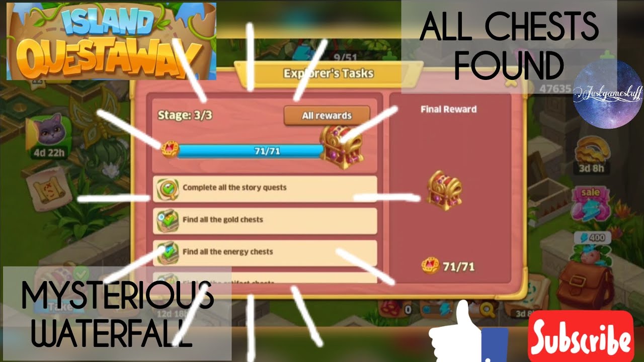 Island Questaway | Walkthrough | gameplay | Mysterious Waterfall | All Chest found