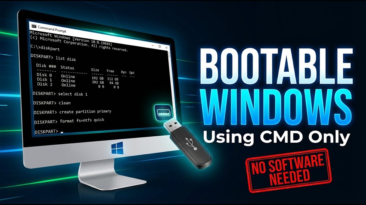 How to Make Windows Bootable USB with CMD Only | No Software