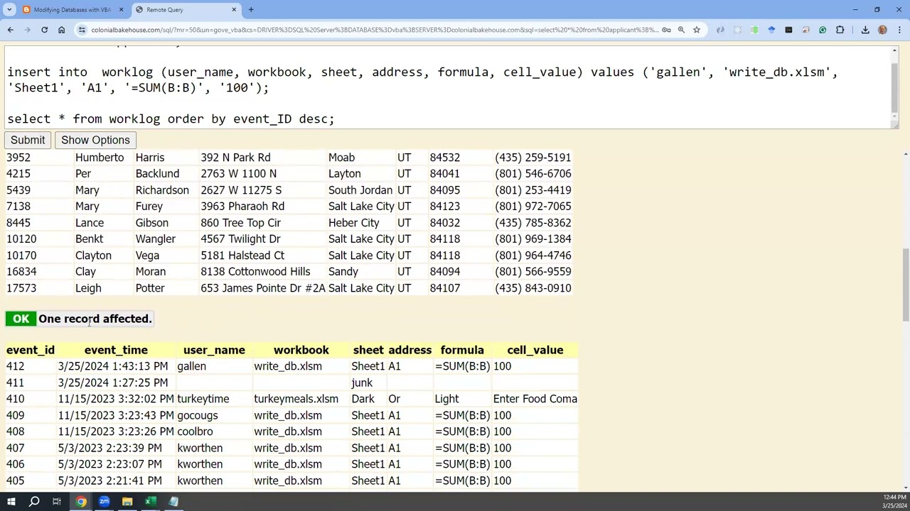 Insert records into MS Sql Server and MS Access with VBA in Excel