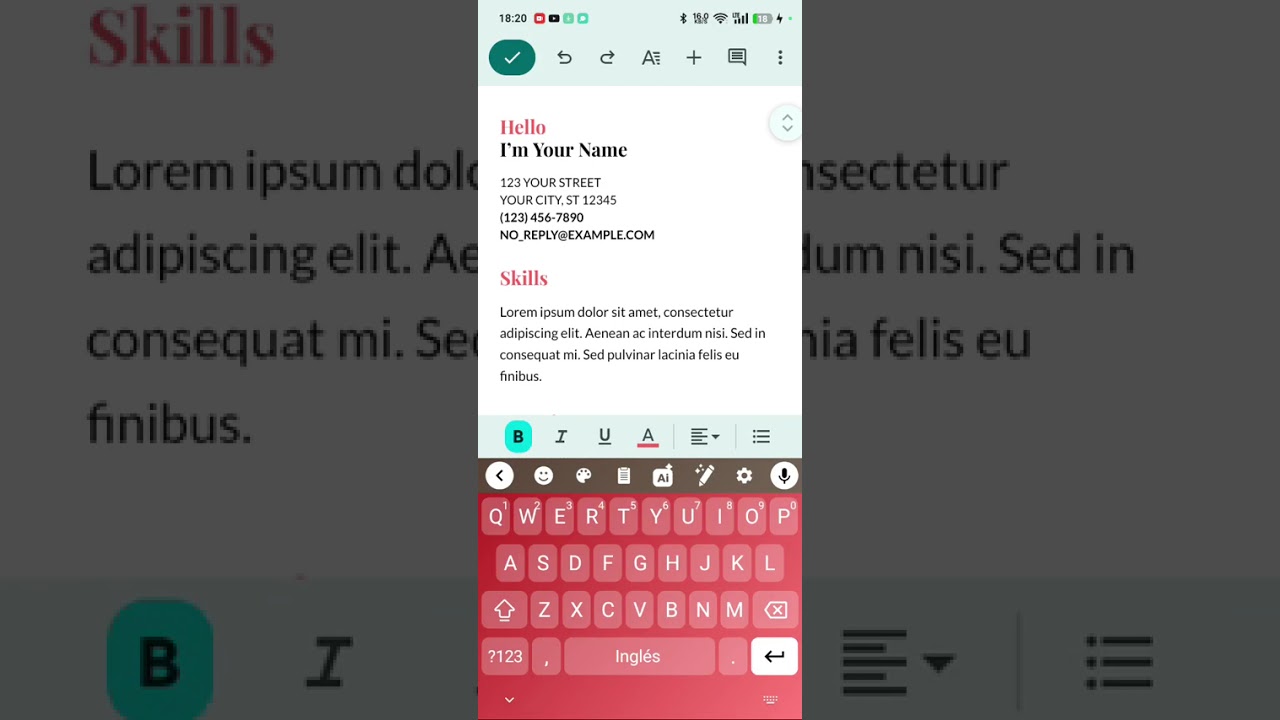 Actualizar su cv( curriculum)( hoja de vida) con Google Docs plantilla