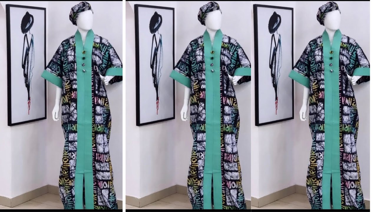 How To Cut And Sew A Trendy Bubu kimono Gown With Front slit And Buildup Collar