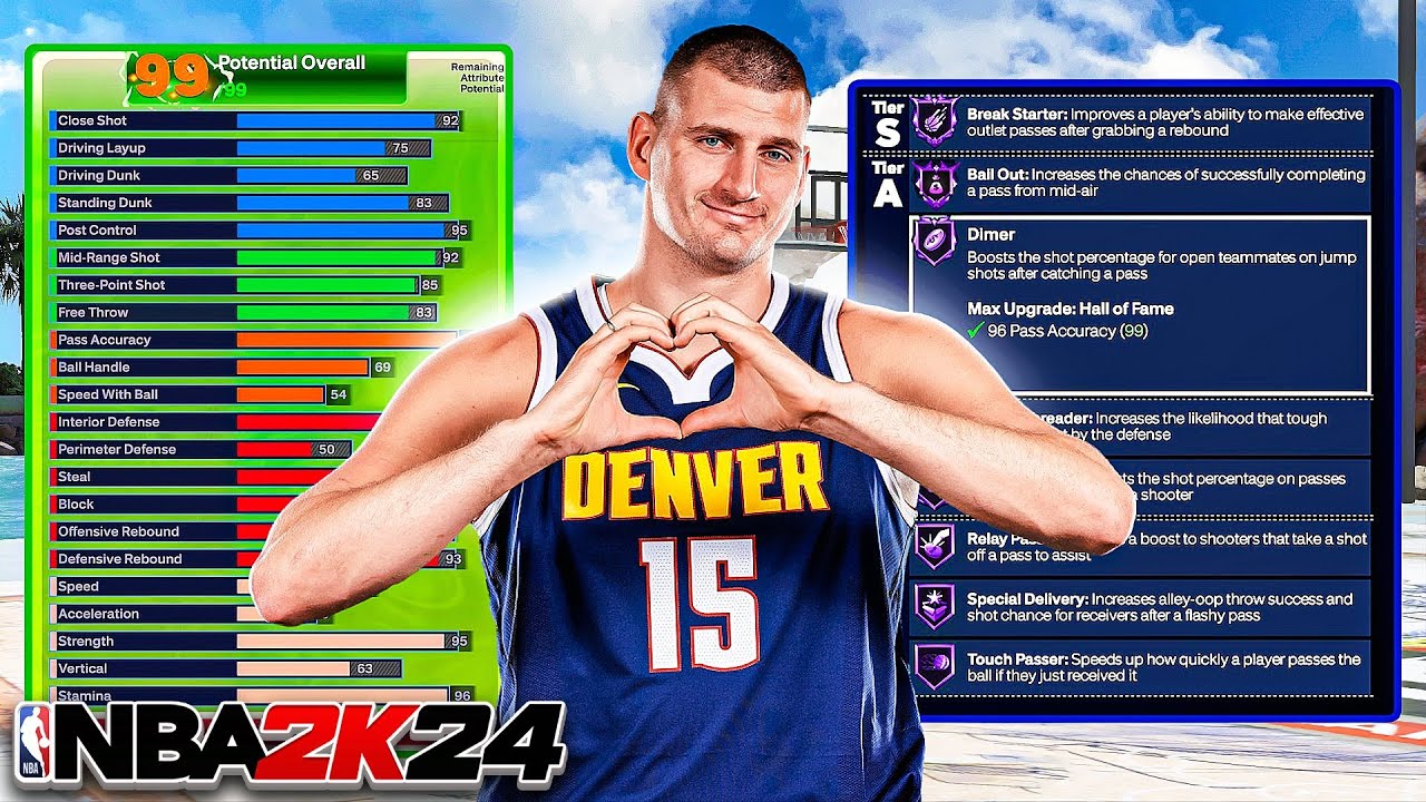 NBA 2K24 NIKOLA JOKIC BUILD - 99 ПАСС + 92 ПОДБОРА + 90 СРЕДНЯЯ ДИСТАНЦИЯ