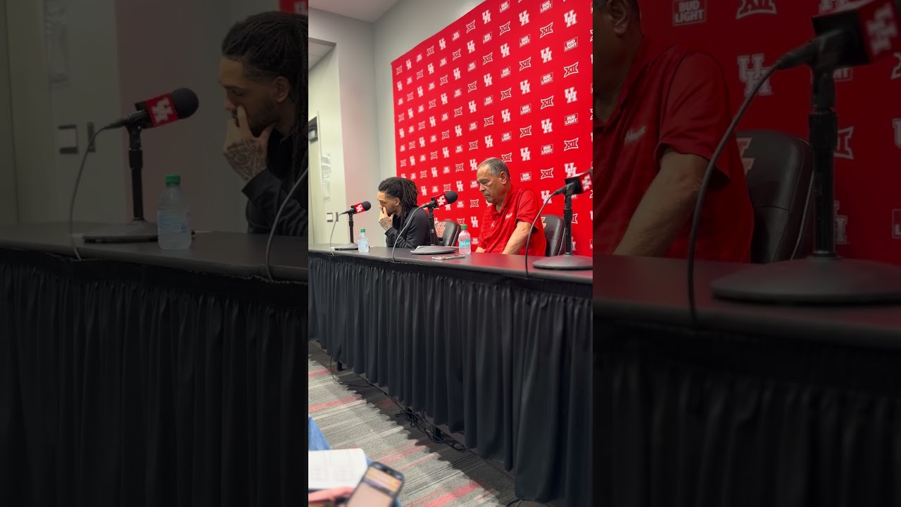 Houston Cougars Guards Emmanuel Sharpe & Milos Uzan after the 73-66 loss to Arizona