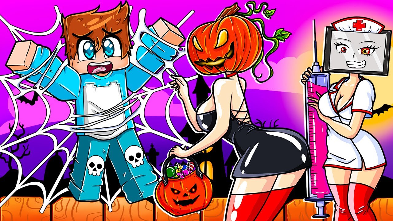 В МЕНЯ ВЛЮБИЛАСЬ ДЕВУШКА ТЫКВА И МЕДСЕСТРА В МАЙНКРАФТ! КРАСТЯ HALLOWEEN MINECRAFT