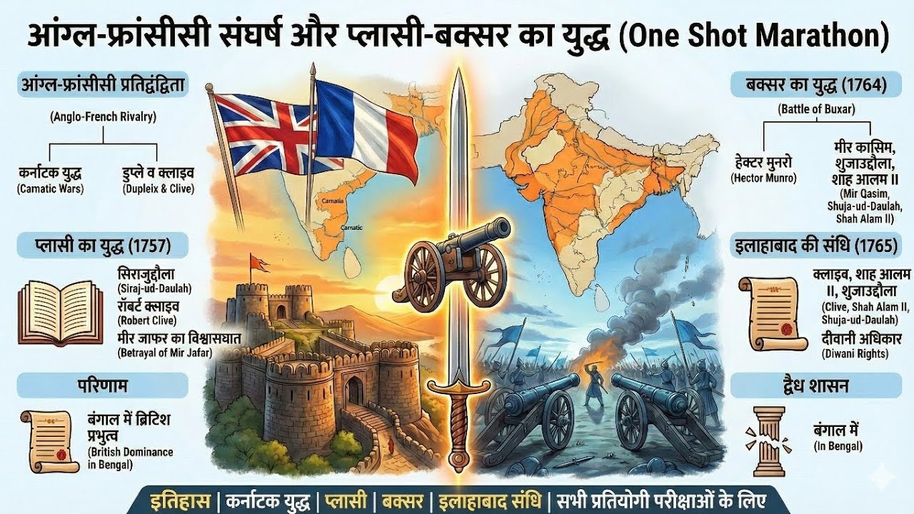प्लासी और बक्सर का युद्ध | आंग्ल-फ्रांसीसी संघर्ष | Complete Modern History for All Exams