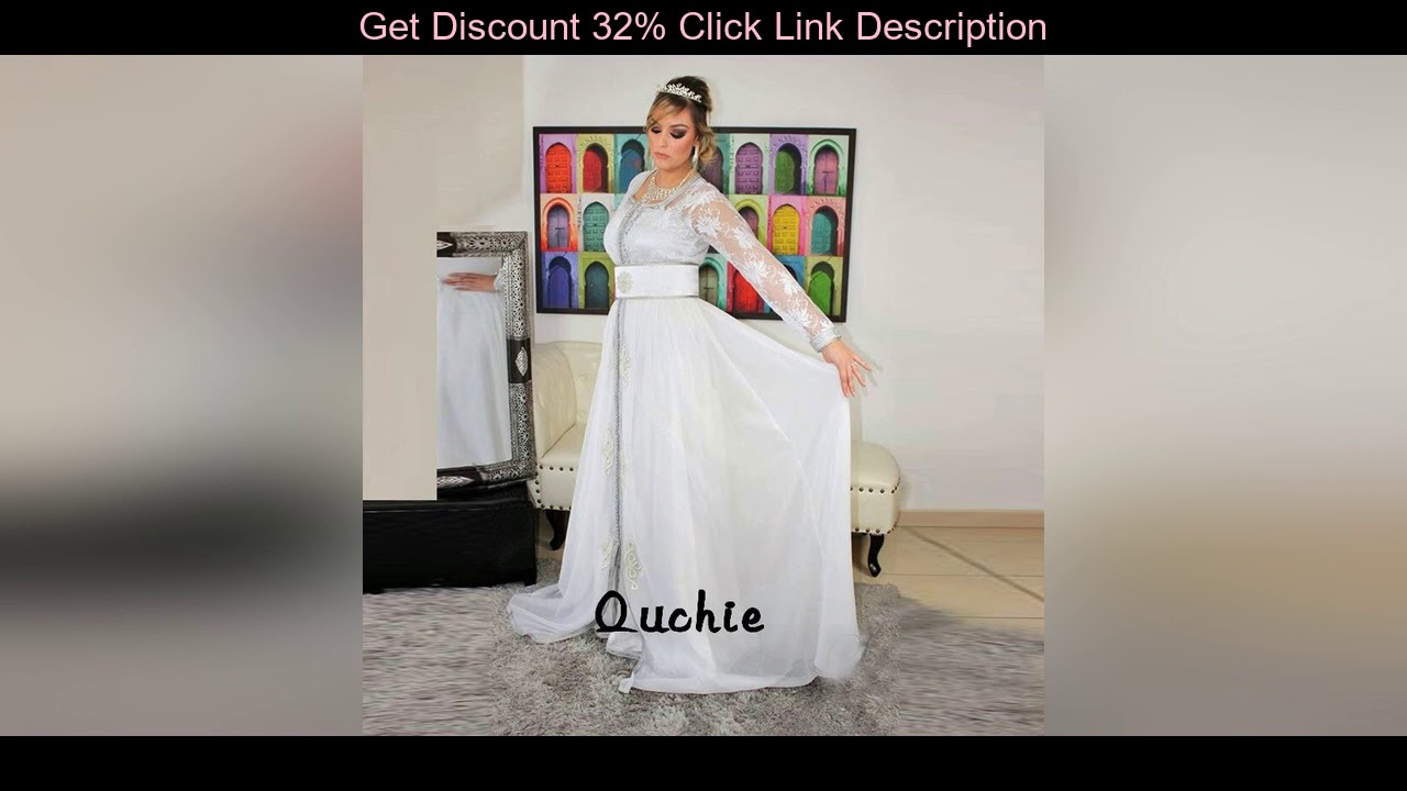 Top Ivory White Chiffon Lace Sleeve Moroccan Kaftan Mother Bride Dresses Appliques Arabic Muslim Sp