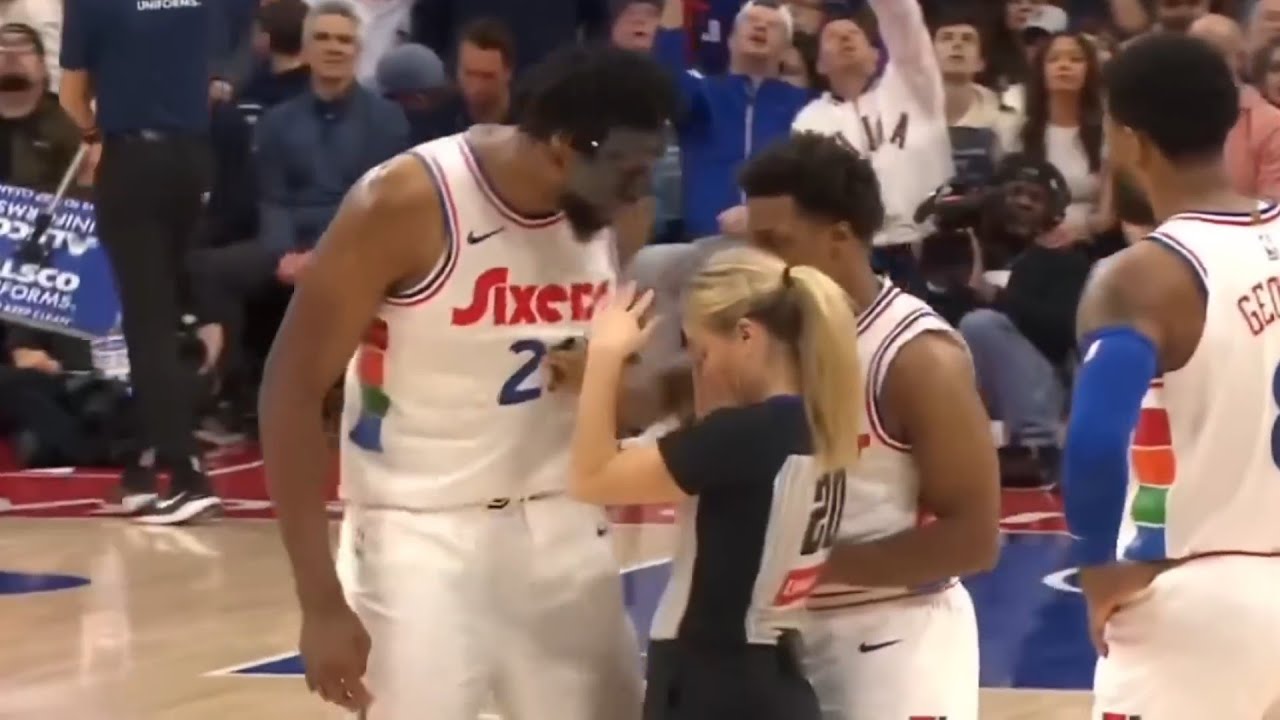 Joel Embiid ejected for getting heated in refs face then needs to be held back 😳