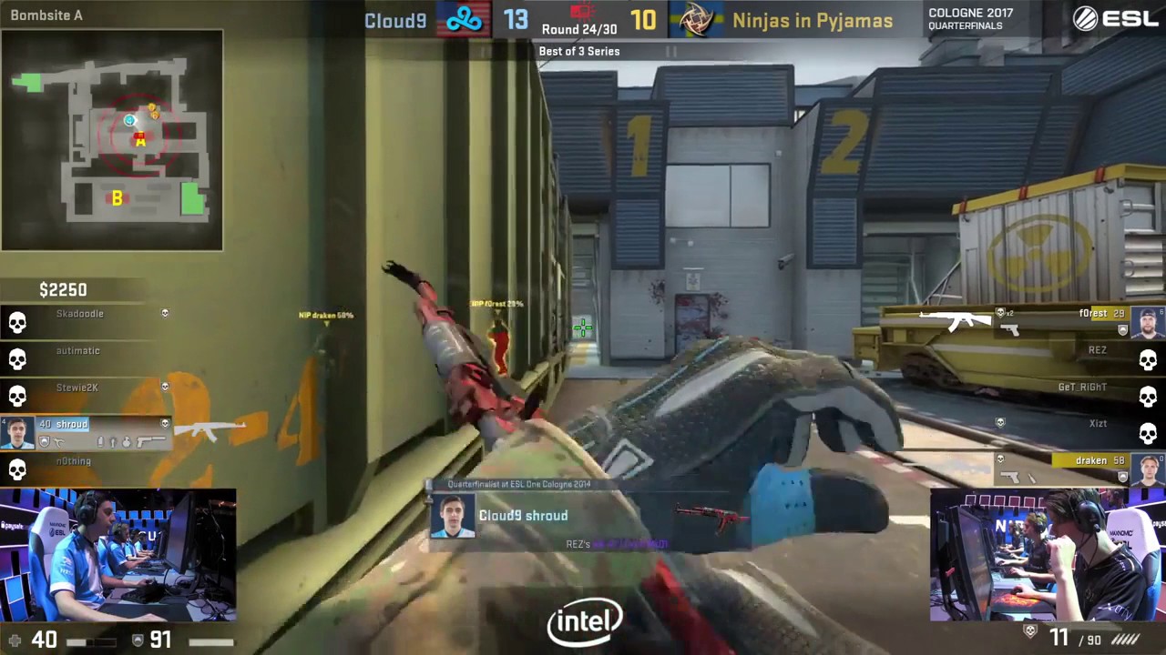 C9 Shroud 1v3 clutch (Cloud9 vs NIP Map 1 Train - Quarterfinal - ESL One Cologne)