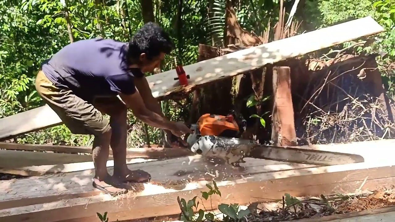 SKIL PEMBUATAN BALOK 5X10X400 KAYU MERANTI  || #Awin Tasane