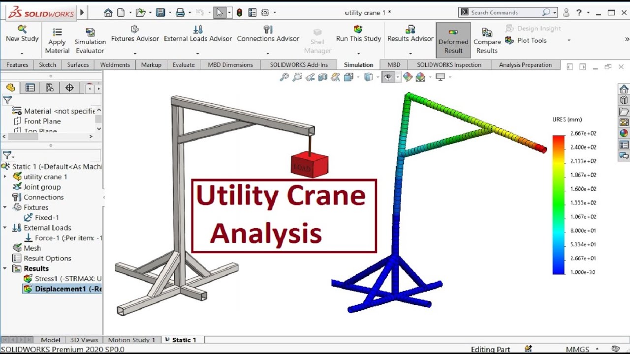 Design and analysis of a Utility Crane with Solidworks Simulation