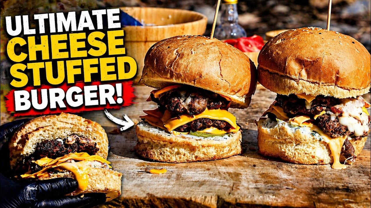 The Ultimate Cheese Stuffed Burger | ASMR Outdoor Cooking