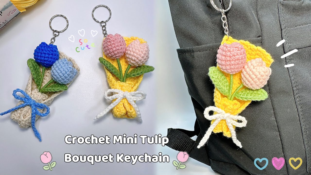 Crochet Mini Tulip Bouquet Keychain 🌷| Crochet Gift Ideas | Móc Bó Hoa Tulip Mini