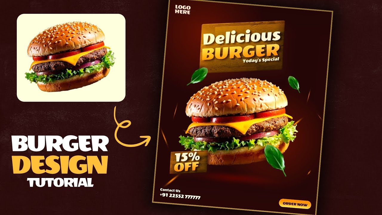Illustrator CC Tutorial | Graphic Design | Modern Burger Poster Design  for beginners  🍔⚡.