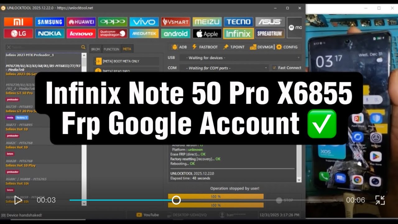 Infinix Note 50 Pro X6855 Frp Google Account bypass with UnlockTool