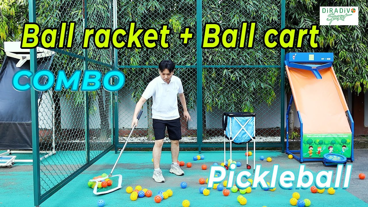 Pickleball Ball Collecting Racket and Foldable Ball Cart Combo
