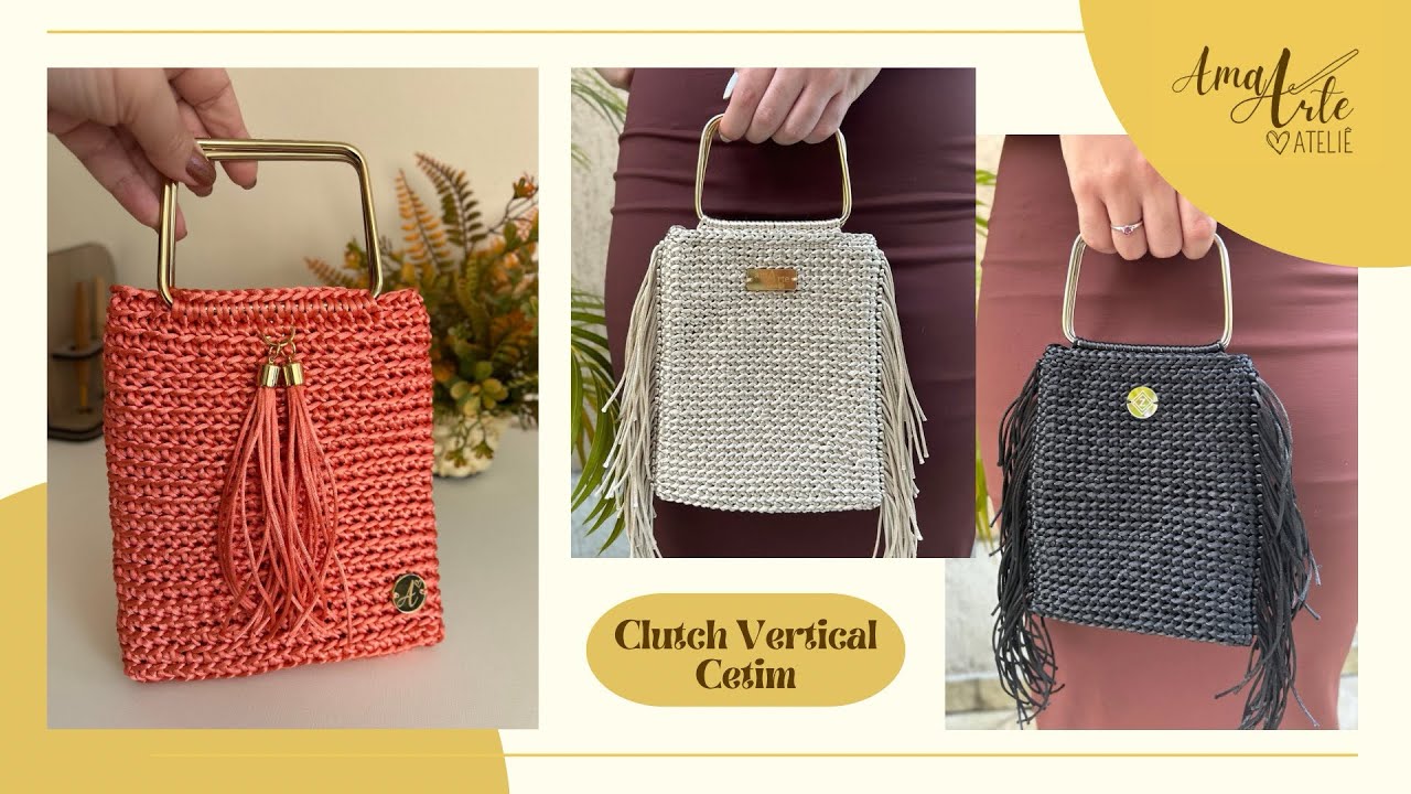 Bolsa de festa em crochê - Clutch em cetim, muito fácil e rápida de fazer, gastando pouco. Tendência