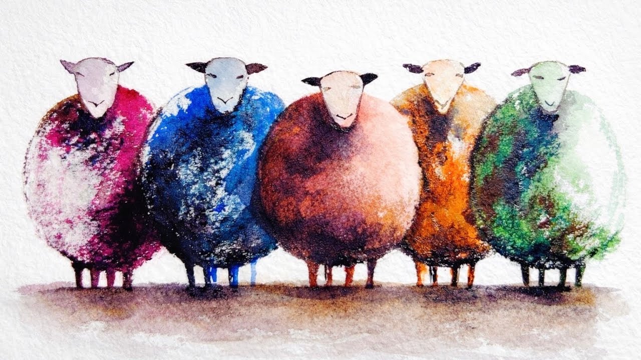 Cute Colorful Sheep Watercolor Painting | Easy Fantasy Art Tutorial