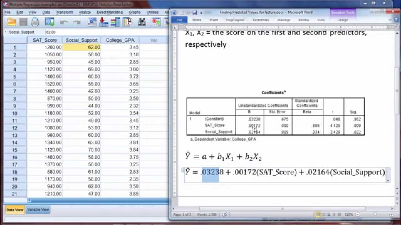 Predicted Values in Regression Using SPSS - Linear Regression Formula (Part 1)
