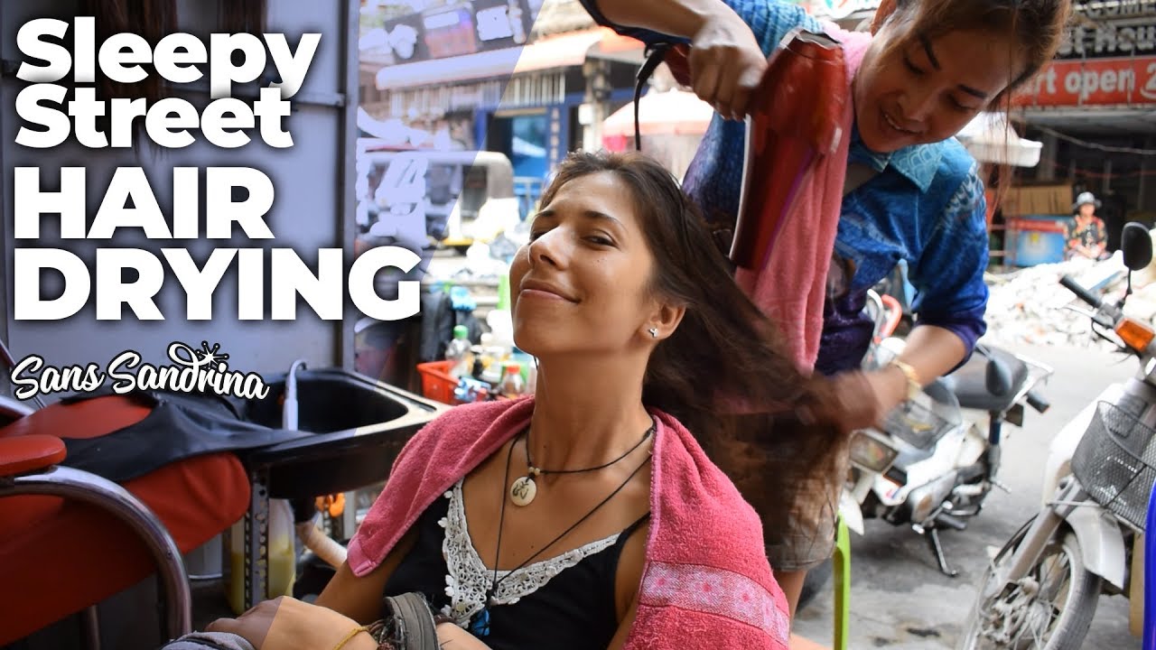 Sleepy Cambodian STREET Hair Drying with Ambient City Sounds 💆 🛵