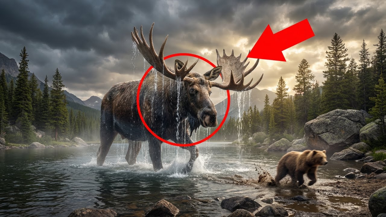 Wild Life North America - When Giant Moose Reveals His Massive Antlers at Crystal Lake