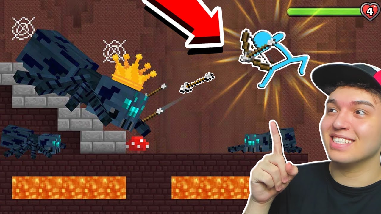 VIREI UM STICKMAN NO MINECRAFT E LUTEI COM UMA ARANHA GIGANTE!!