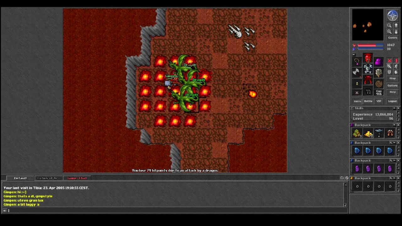 Old Tibia - EK 96(NICE EQ) hunting in Edron D-LAIR (Lunara 2005 7.4)