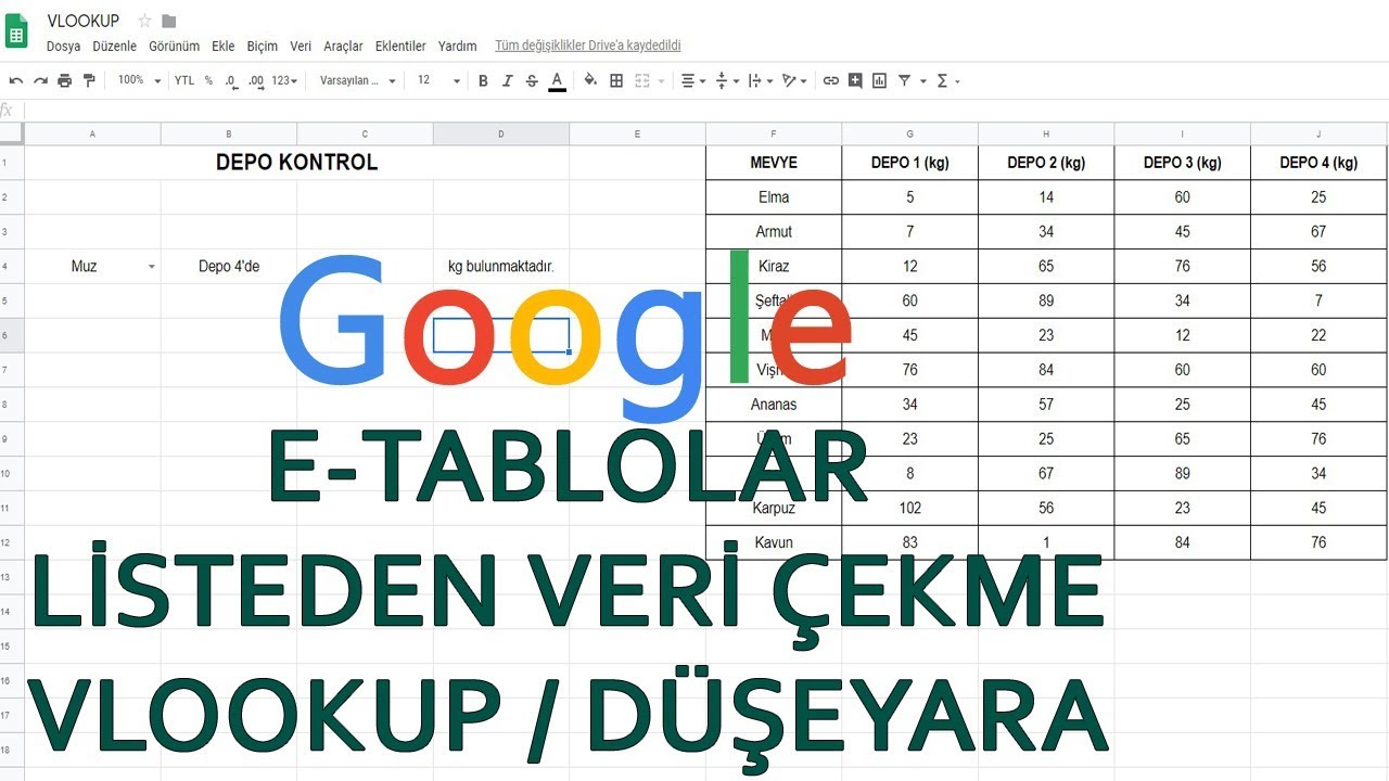 Google E-Tablolar Listeden Veri Çekme (VLOOKUP-DÜŞEYARA)