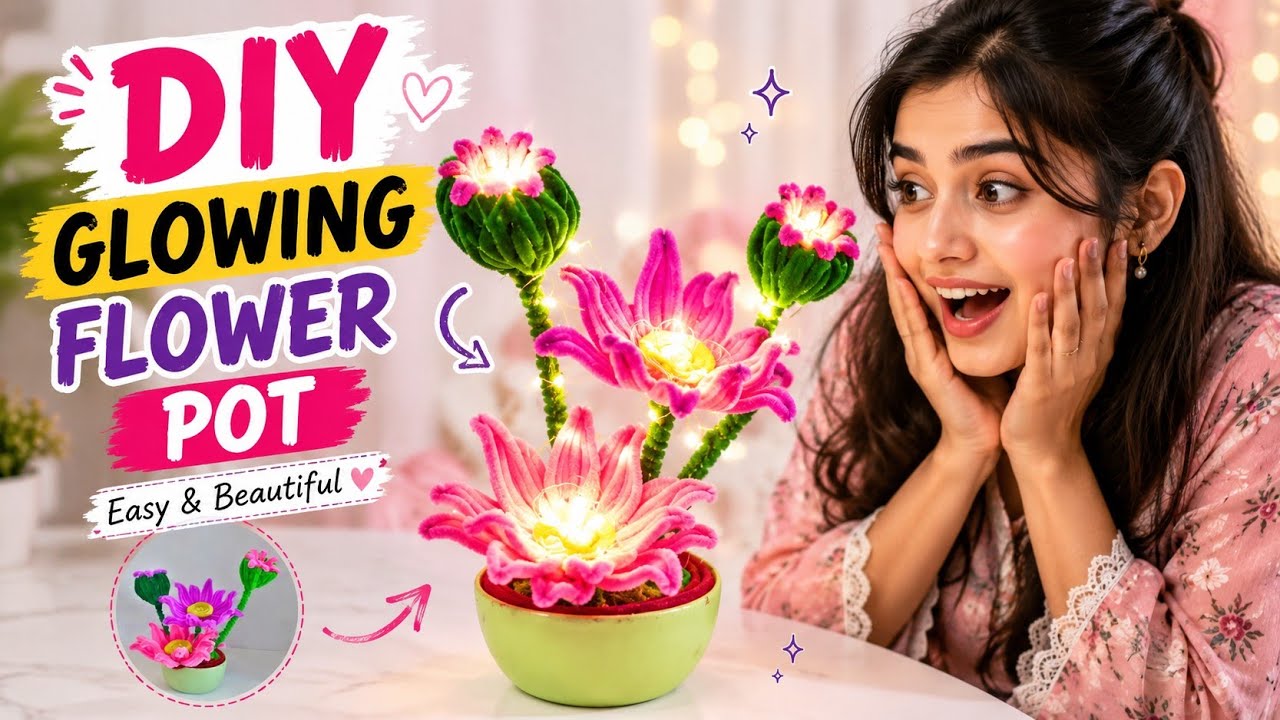 Beautiful Flower Lamp| Diy lotus flower with cleaner pipe | Lotus with pipe craft #flowerlamp #lotus