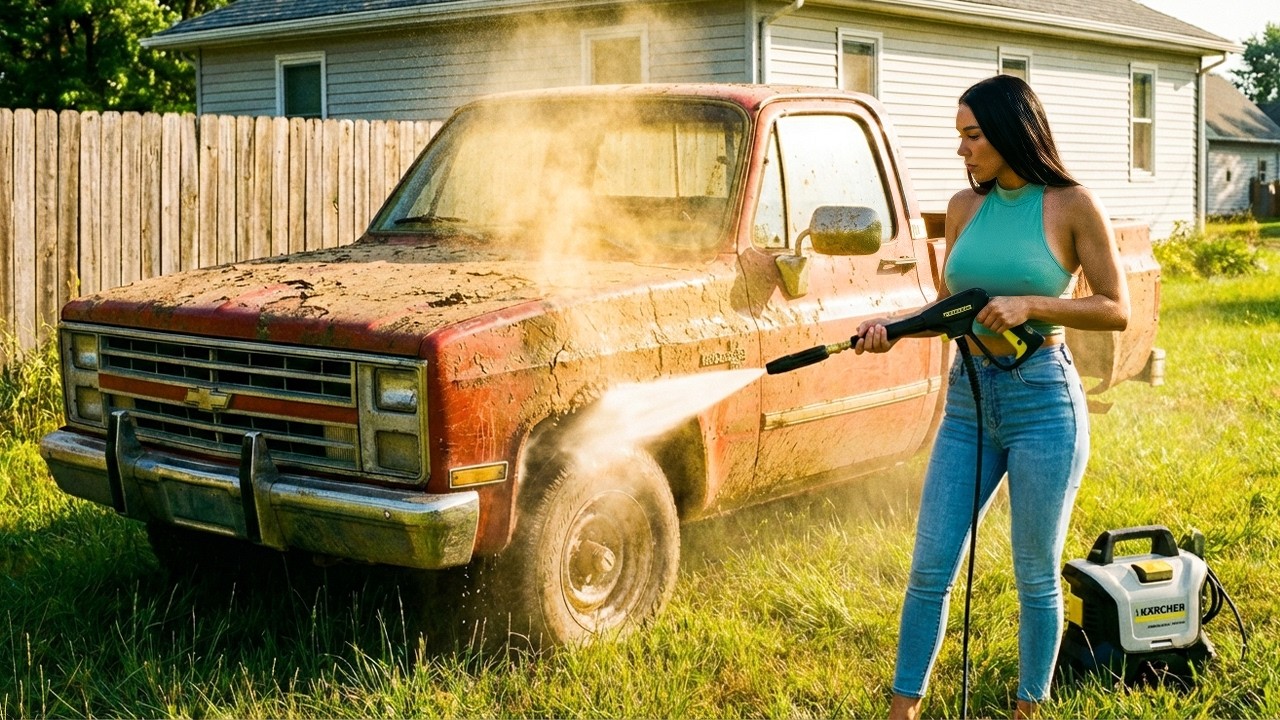 1981 Chevrolet C10 Covered in Hardened Mud — Extreme Backyard Pressure Washing ASMR