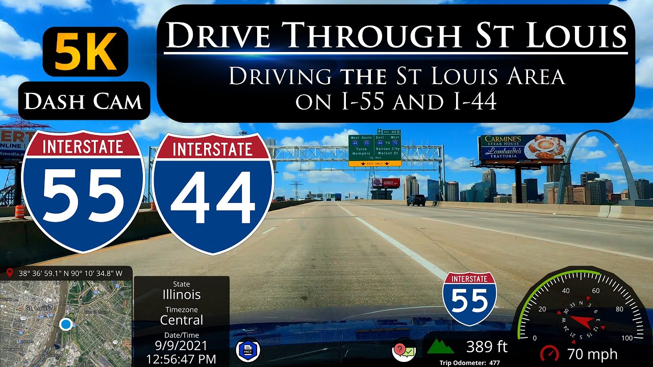 Давайте прокатимся по Сент-Луису по трассам I-55 и I-44 в 5K Ultra HD