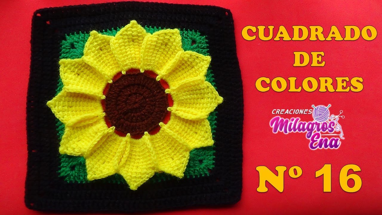 Como tejer el Cuadrado o muestra de colores N° 16 a crochet para colchas y cojines paso a paso