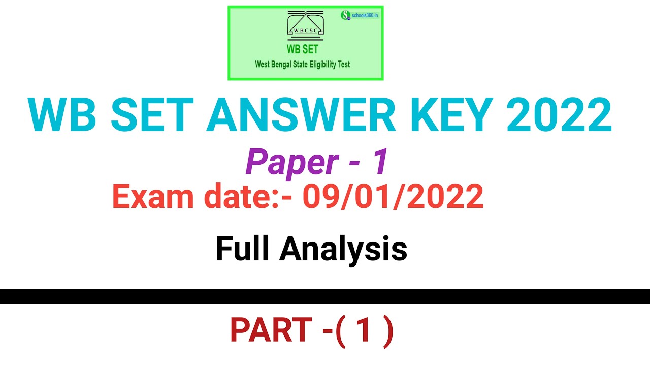 WB SET 2022 PAPER - 1 ANSWER KEY ( Part-1) #wbsetanswerkey #WBSET