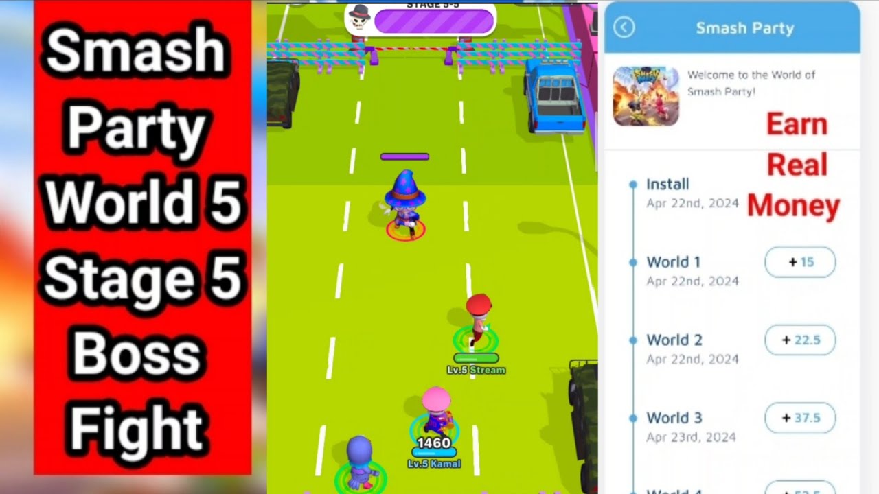 smash party world 5 stage 5 boss fight | smash party hero action game | real earning game