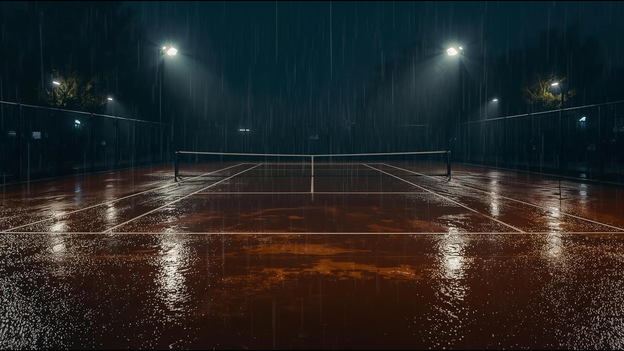 Rain Ambience on an Clay Tennis Court at Night (4K) | After The Whistle