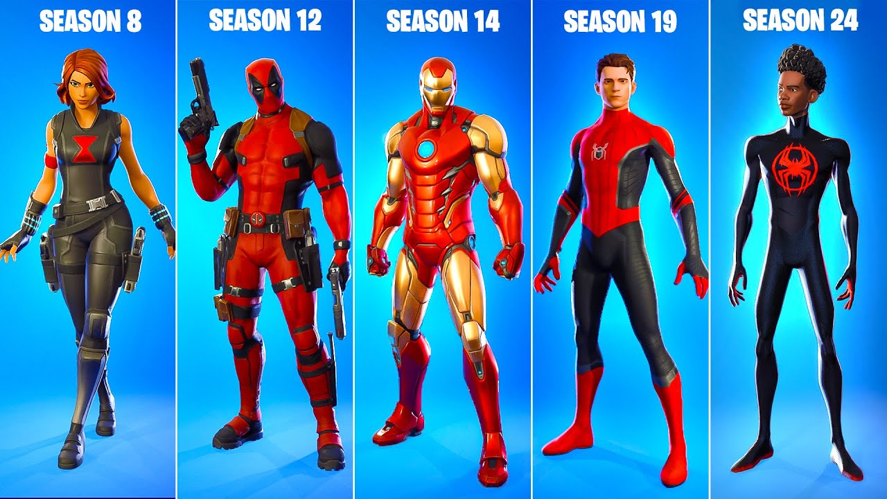 Evolution of Marvel Series Skins in Fortnite! (Chapter 1 Season 8 - Chapter 4 Season 2)